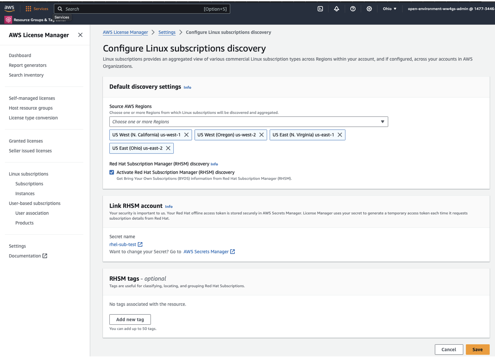 Subscription discovery configuration